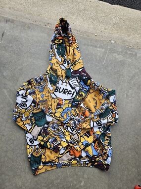 H&M Garfield Graphic Hoodie Mens Large 21” Pit Cartoon All Over Print